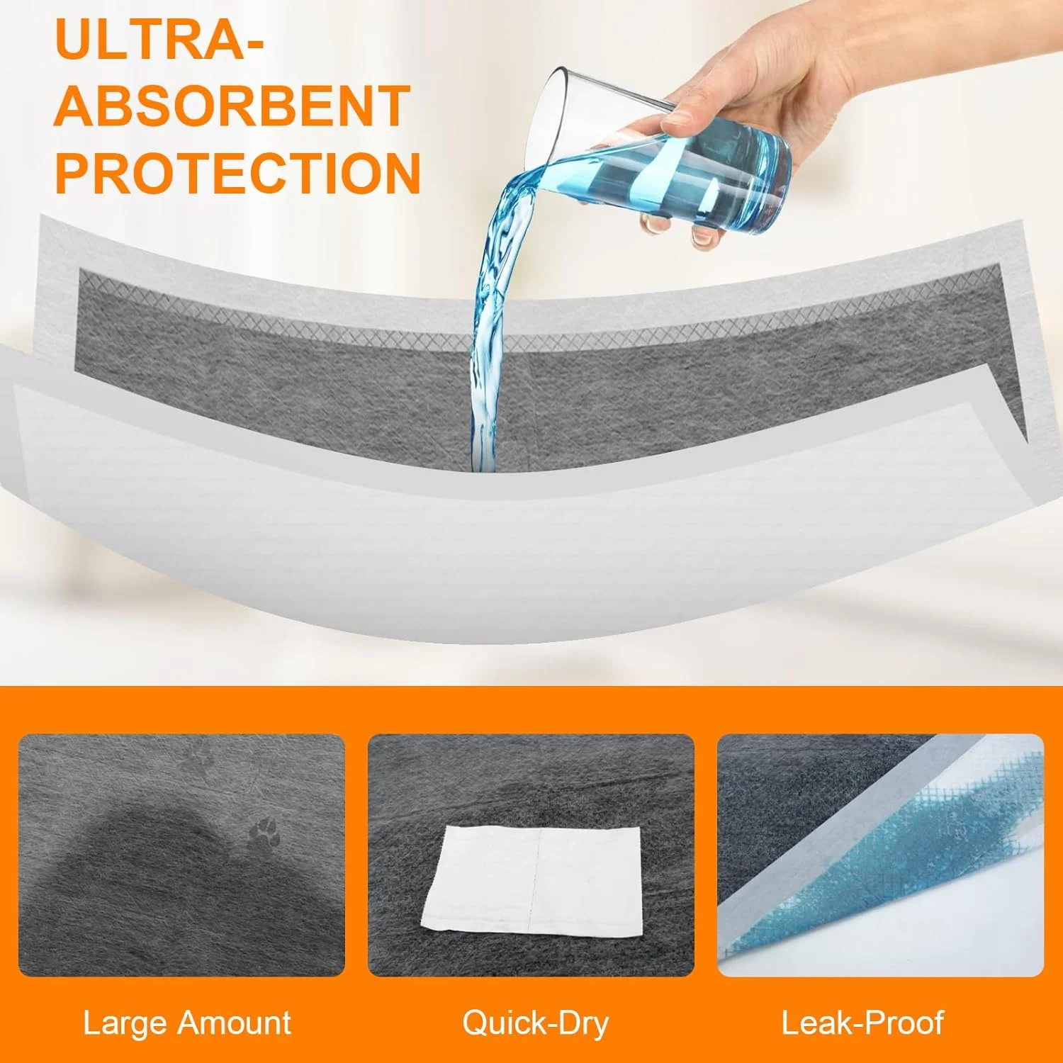 پدهای ذغالی مخصوص سگ، سایز بزرگ 91x130 سانتی‌متر، 40 عدد، پدهای کنترل بو، پدهای آموزشی 6 لایه، فوق‌العاده جاذب و خشک‌شونده سریع