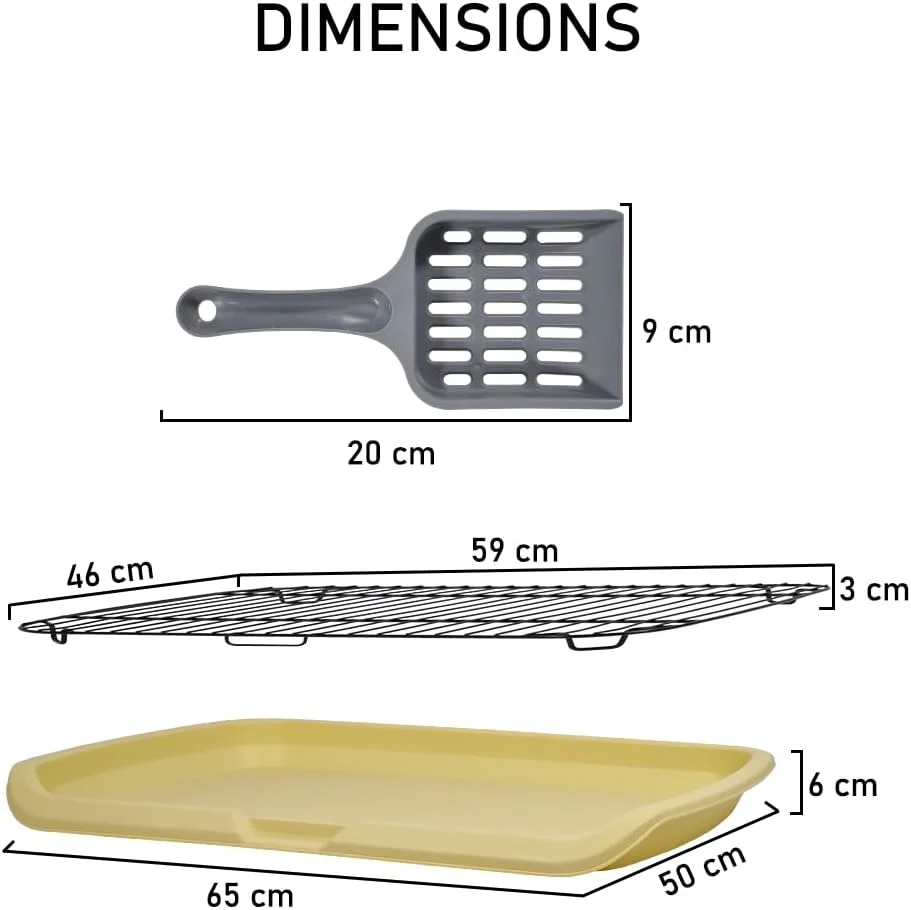 توالت سگ تخت سایز بزرگ، توالت حیوانات خانگی با توری استیل ضد زنگ و بیلچه، آموزش سگ برای جلوگیری از پاشیدن ادرار سگ های متوسط و بزرگ، قابل شستشو (زرد) 65 سانتی متر