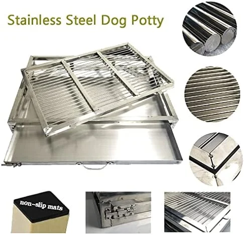 نگهدارنده زیرانداز آموزش ادرار سگ از جنس استیل ضد زنگ - جعبه بستر قابل حمل برای آموزش دستشویی سگ در داخل/خارج از منزل، ایده آل برای بالکن، پاسیو، استفاده در حمام (123x80x7.5cm)