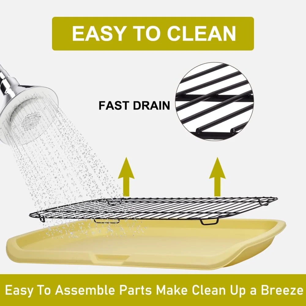 توالت سگ تخت سایز بزرگ، توالت حیوانات خانگی با توری استیل ضد زنگ و بیلچه، آموزش سگ برای جلوگیری از پاشیدن ادرار سگ های متوسط و بزرگ، قابل شستشو (زرد) 65 سانتی متر