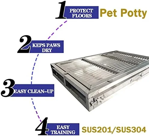 آموزش توالت سگ از جنس استیل ضد زنگ با سینی قفل‌دار - ظرفیت بزرگ داخلی/خارجی، آموزش آسان، محافظت از کف (94x62x7.5cm, 304 SUS)