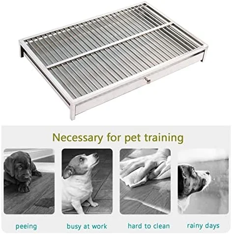 توالت سگ از جنس استیل ضد زنگ، سینی آموزش توالت حیوانات خانگی از جنس استیل ضد زنگ - نگهدارنده پد توالت سگ در فضای داخلی و خارجی برای آموزش در خانه، محافظت از کف با تمیز کردن آسان