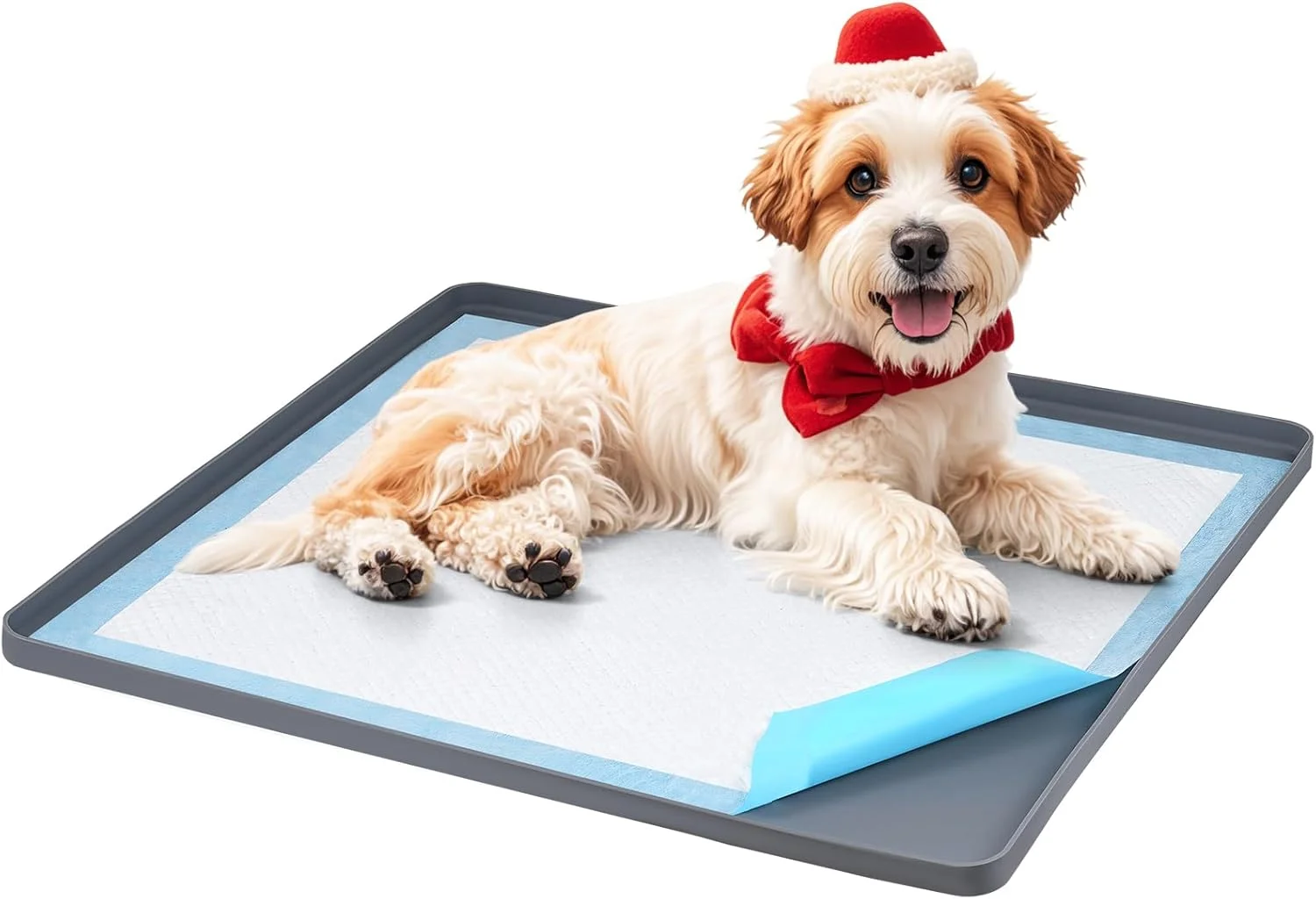 نگهدارنده پد ادرار سگ، تشک سیلیکونی ضد لغزش و ضد نشت 60x60 سانتی‌متر با طراحی لبه برجسته، سینی پد آموزش توالت توله سگ مربعی برای محافظت از کف خانه (خاکستری)