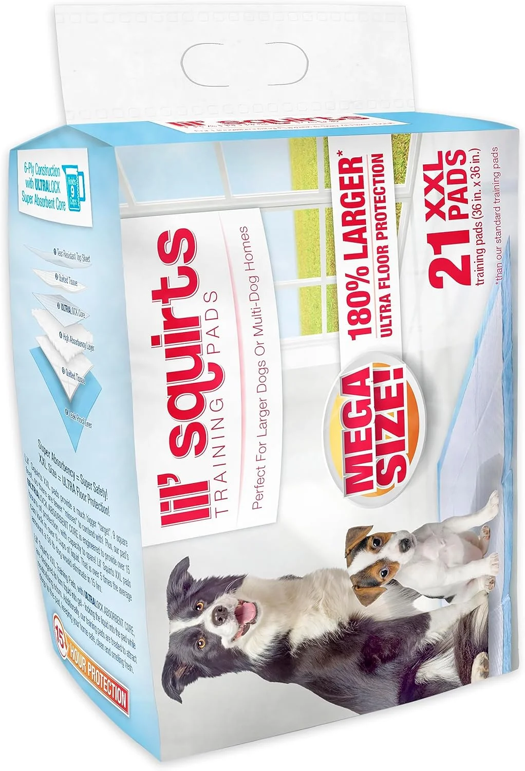 پدهای آموزشی فوق العاده بزرگ Lil' SQUIRTS برای سگ های بزرگتر و خانه های دارای چند سگ، اندازه پد 90x90 سانتی متر، 21 عدد در هر بسته، متنوع (82003)