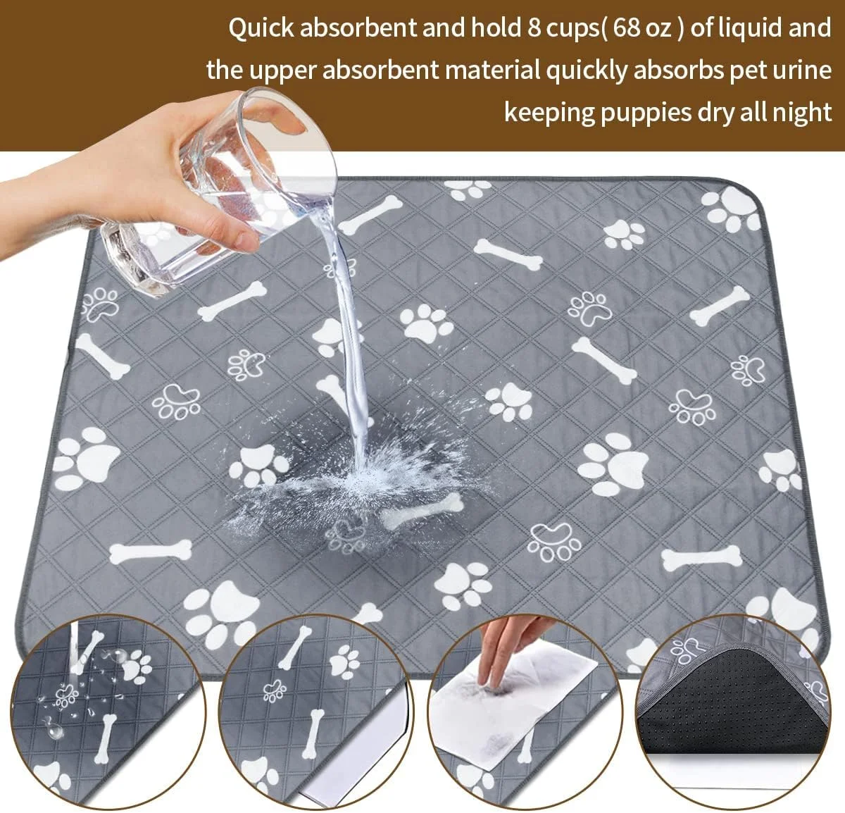 پدهای ادرار سگ قابل شستشو X spring، پد ضد آب قابل استفاده مجدد، پدهای ادرار سگ قابل شستشوی سنگین برای سگ ها، پدهای آموزشی ضد لغزش با قابلیت جذب بالا، جذب سریع آب، تشک حیوانات خانگی قابل شستشو با ماشین لباسشویی