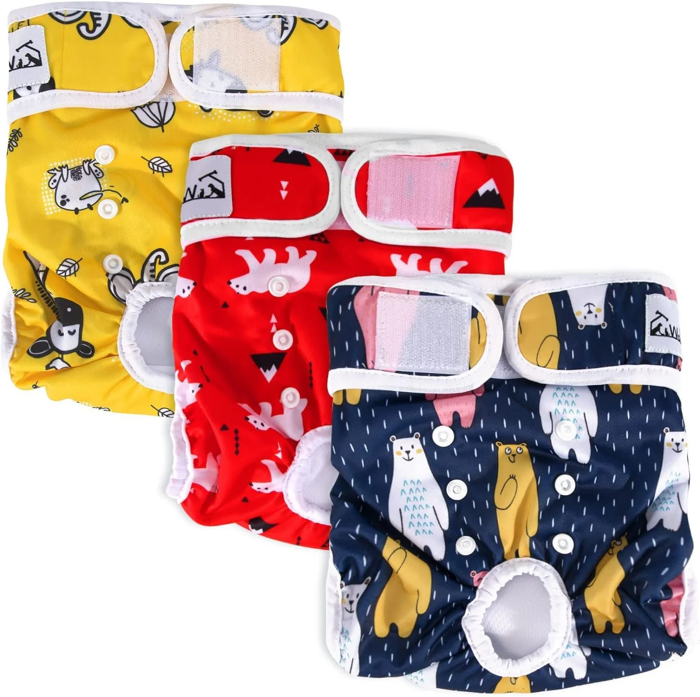 پوشک سگ ماده قابل شستشو SlowTon - بسته 3 عددی، پوشک سگ و توله سگ راحت و بدون نشتی با دکمه های قابل تنظیم، پوشک سگ ماده قابل استفاده مجدد برای دوره فحلی سگ های کوچک، متوسط و بزرگ (XS)