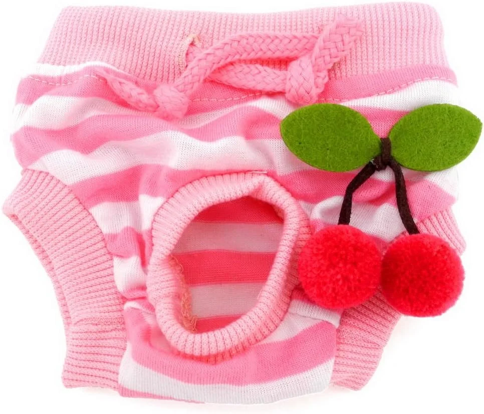شلوارک پوشکی سگ و گربه کوچک SMALLLEE_LUCKY_STORE، قابل استفاده مجدد، طرح گیلاس، شورت سگ و گربه سایز M