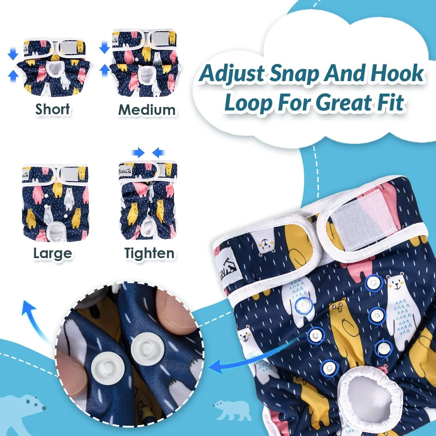 پوشک سگ ماده قابل شستشو SlowTon - بسته 3 عددی، پوشک سگ و توله سگ راحت و بدون نشتی با دکمه های قابل تنظیم، پوشک سگ ماده قابل استفاده مجدد برای دوره فحلی سگ های کوچک، متوسط و بزرگ (XS)
