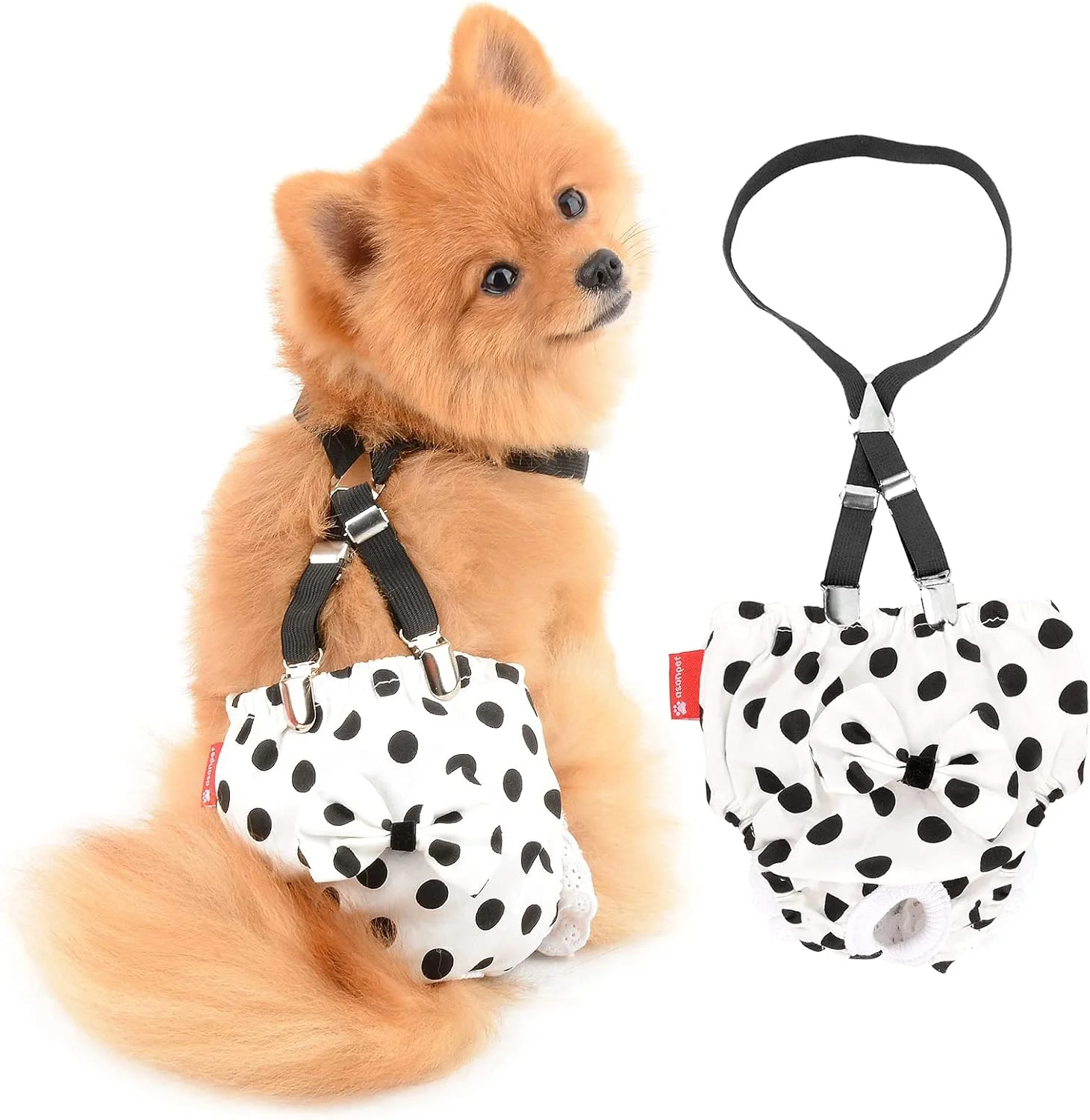 شورت بهداشتی سگ ماده SMALLLEE_LUCKY_STORE طرح خال خالی، قابل شستشو و استفاده مجدد، مناسب برای دوران قاعدگی، بی اختیاری و آموزش توله سگ به همراه بند