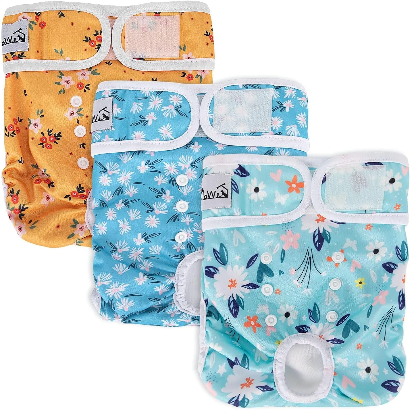 پوشک سگ قابل شستشو SlowTon، بسته 3 عددی، بدون نشتی، پوشک سگ راحت با دکمه های فشاری قابل تنظیم، پوشک سگ ماده قابل استفاده مجدد برای بی اختیاری ادرار (S)