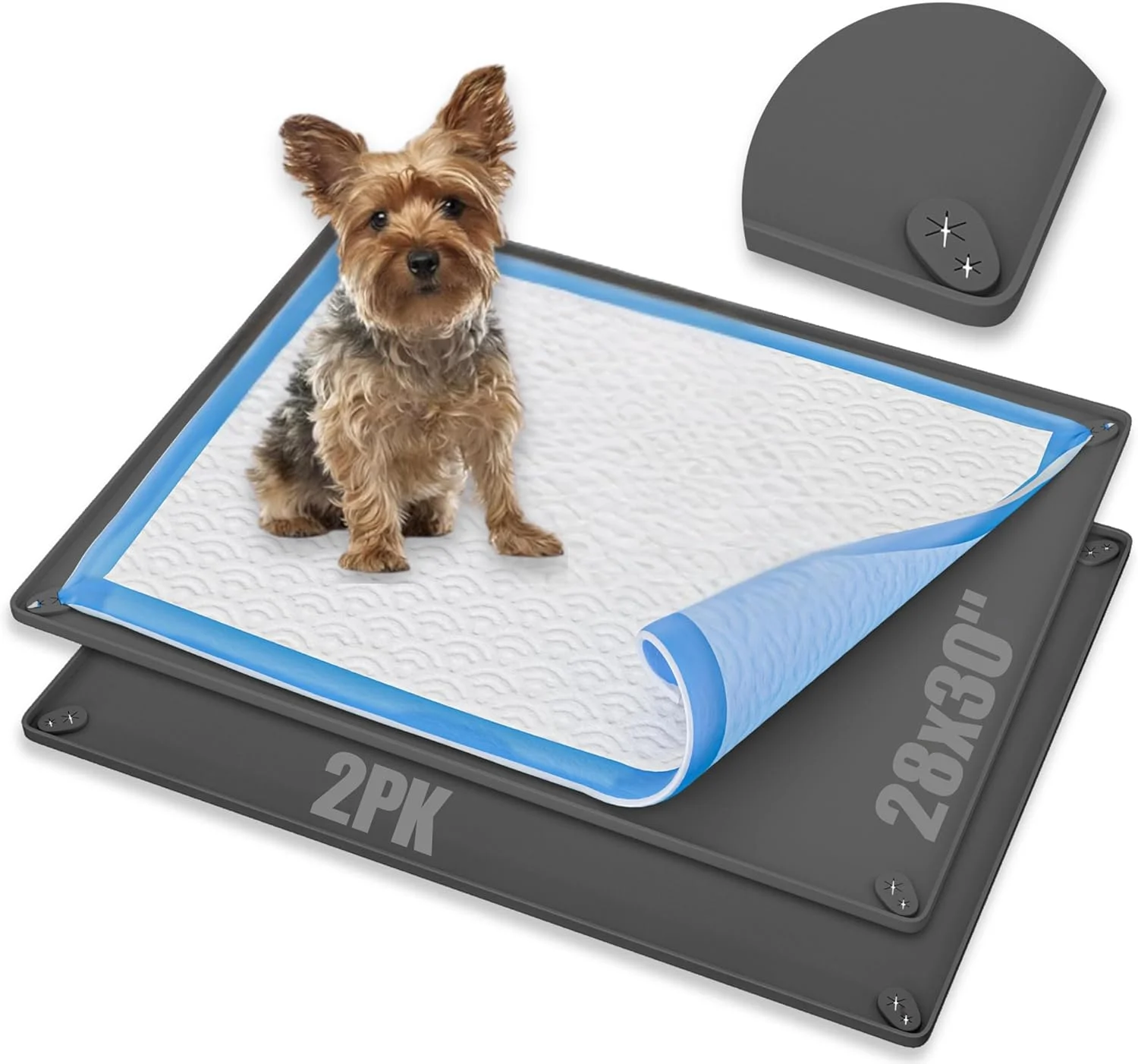 سینی نگهدارنده پد ادرار سگ اسکایوین، 71 در 76 سانتی متر، بسته 2 عددی، تمیز کردن و نگهداری آسان، نگهدارنده پد آموزشی سیلیکونی، بدون نشتی (خاکستری)