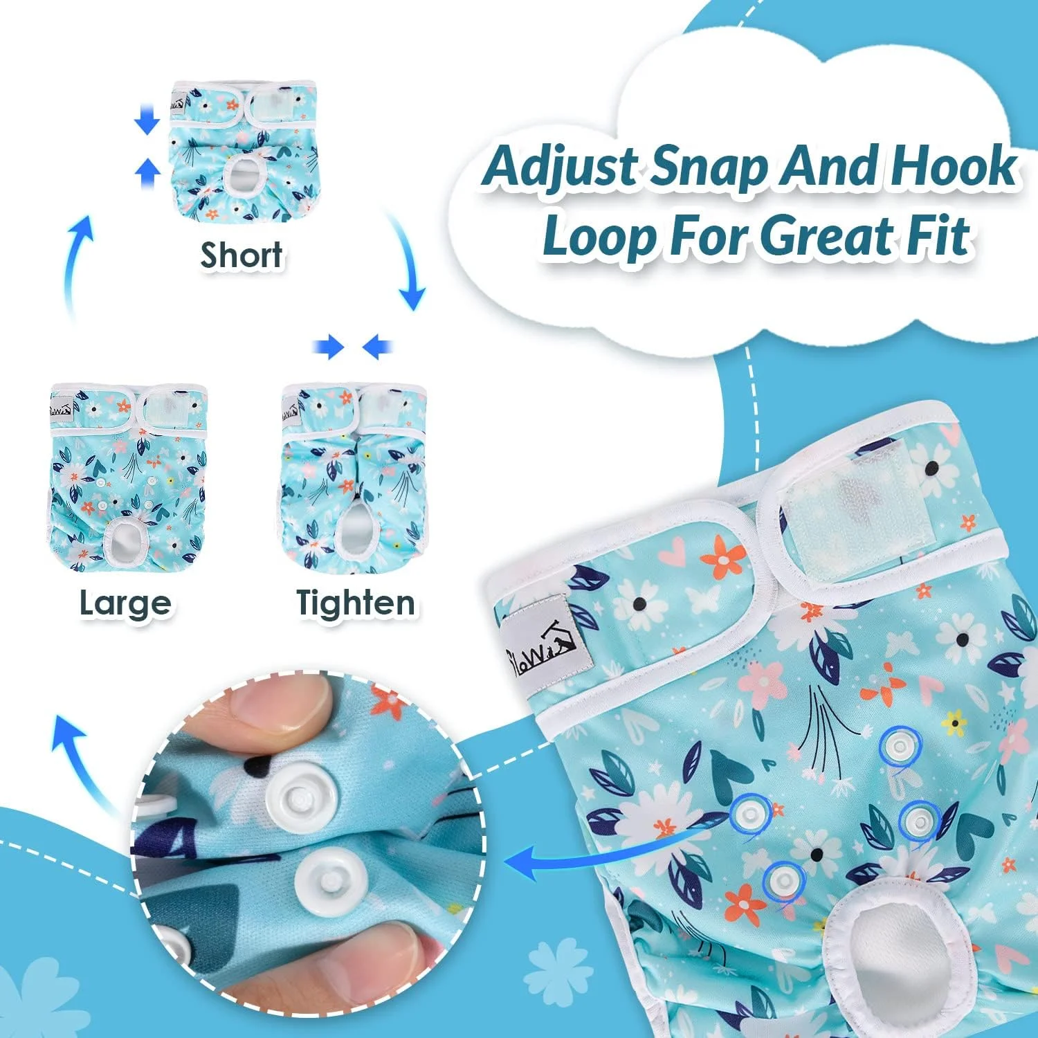 پوشک سگ قابل شستشو SlowTon، بسته 3 عددی، بدون نشتی، پوشک سگ راحت با دکمه های فشاری قابل تنظیم، پوشک سگ ماده قابل استفاده مجدد برای بی اختیاری ادرار (S)