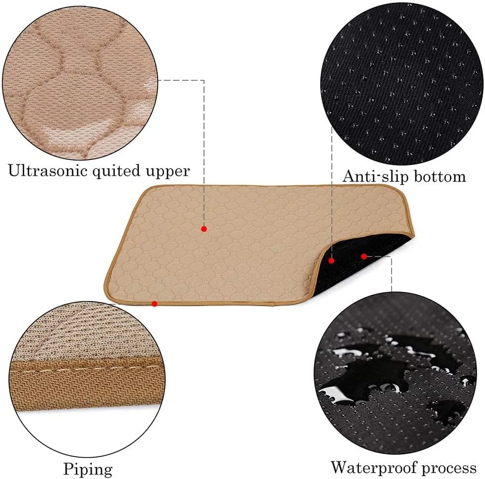 پد حیوانات خانگی قابل شستشو SKEIDO، پد ادرار ضد آب و قابل استفاده مجدد برای حیوانات خانگی، فوق العاده جاذب، مناسب سگ، گربه، توله سگ، بچه گربه، پد آموزش زایمان، زیرانداز، سایز 60 * 45 سانتی متر - خاکی