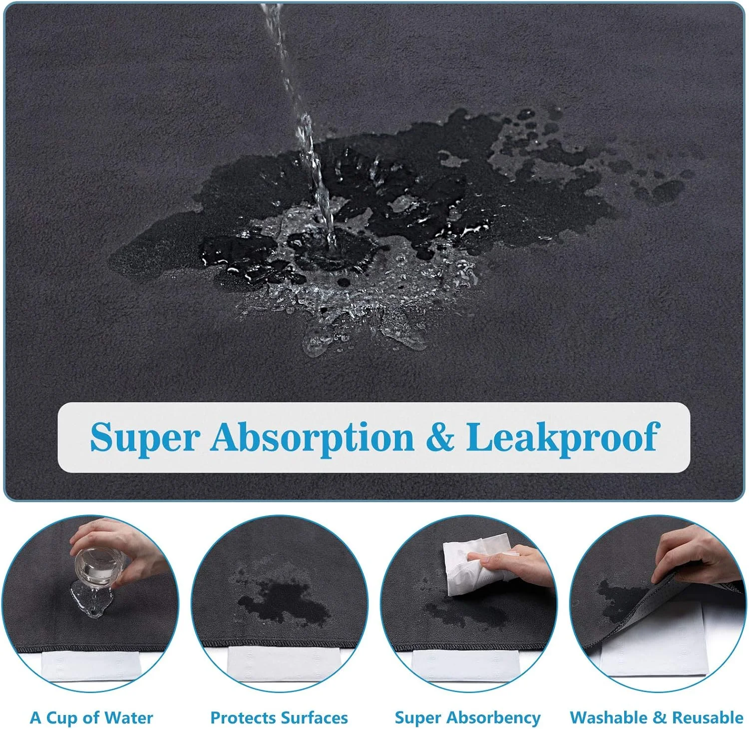 پدهای ادرار شوییدنی SIWA MARY برای سگ ها، 152x122 سانتی متر / 122x122 سانتی متر، پدهای توله سگ با جذب سریع، ضد لغزش، قابل استفاده مجدد، ضد آب برای آموزش، برای پارک بازی، قفس، لانه (122x122 سانتی متر، خاکستری)