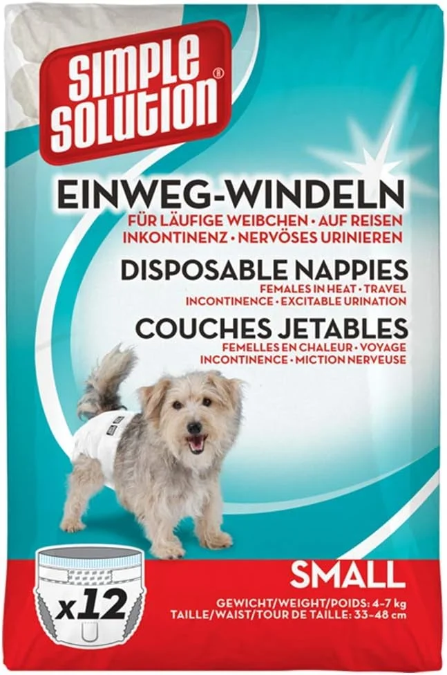 پوشک یکبار مصرف سگ ماده، جذب فوق العاده و ضد نشت با نشانگر رطوبت برای بی اختیاری ادرار یا سگ های ماده در دوره فحلی - بسته 12 عددی