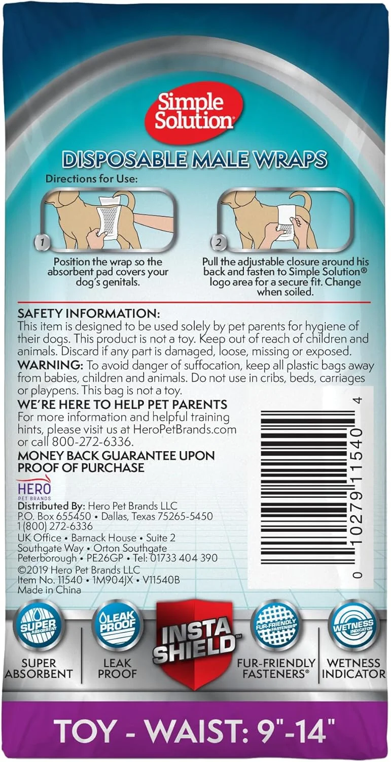پوشک یکبار مصرف سگ نر Simple Solution، دور کمر 23 تا 36 سانتی متر، خیلی کوچک