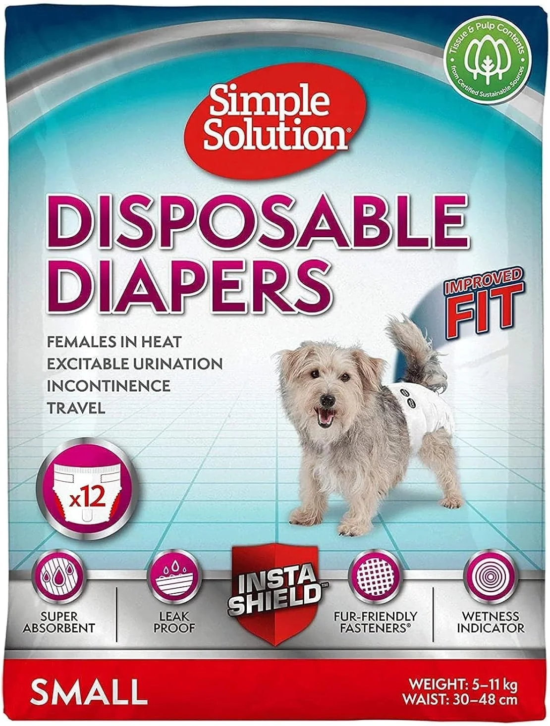 پوشک یکبار مصرف سگ ماده با جذب فوق العاده و نشانگر رطوبت، ضد نشت، بست های قابل تنظیم و سازگار با خز برای تناسب راحت، جذب سریع مایعات