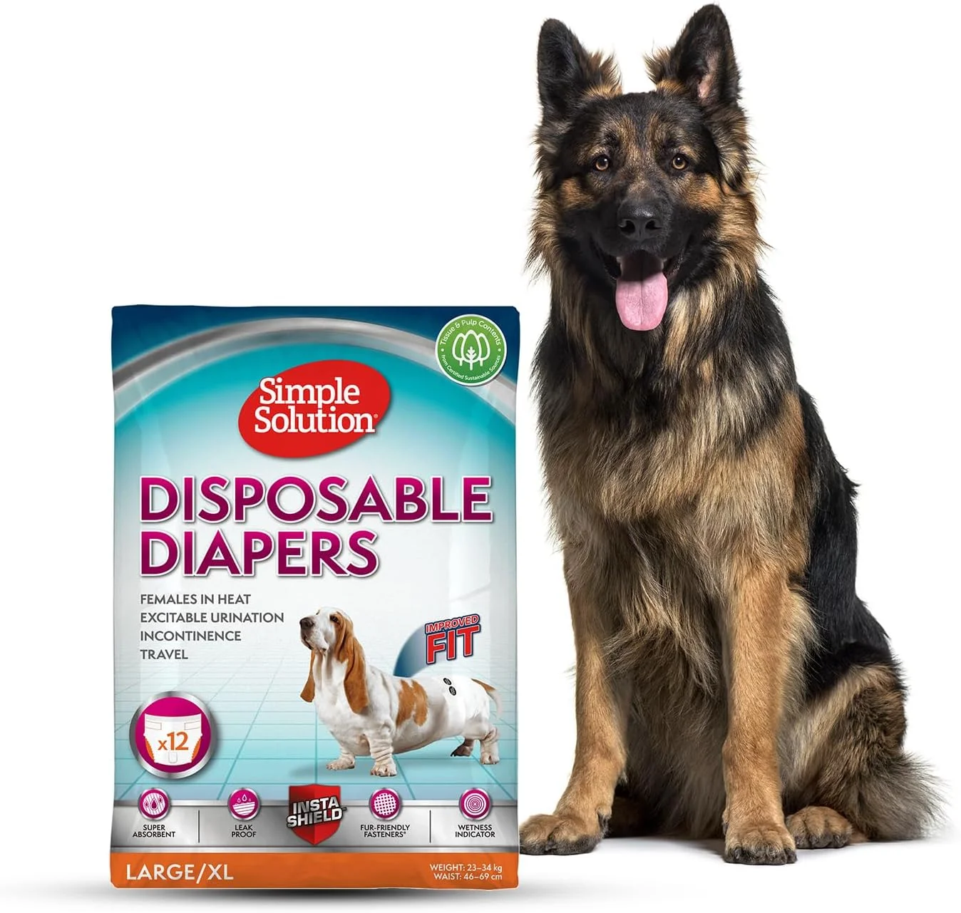 پوشک یکبار مصرف سگ ماده با جذب فوق العاده و نشانگر رطوبت، ضد نشت، دارای بست های قابل تنظیم و سازگار با پوست برای تناسب راحت، جذب سریع مایعات