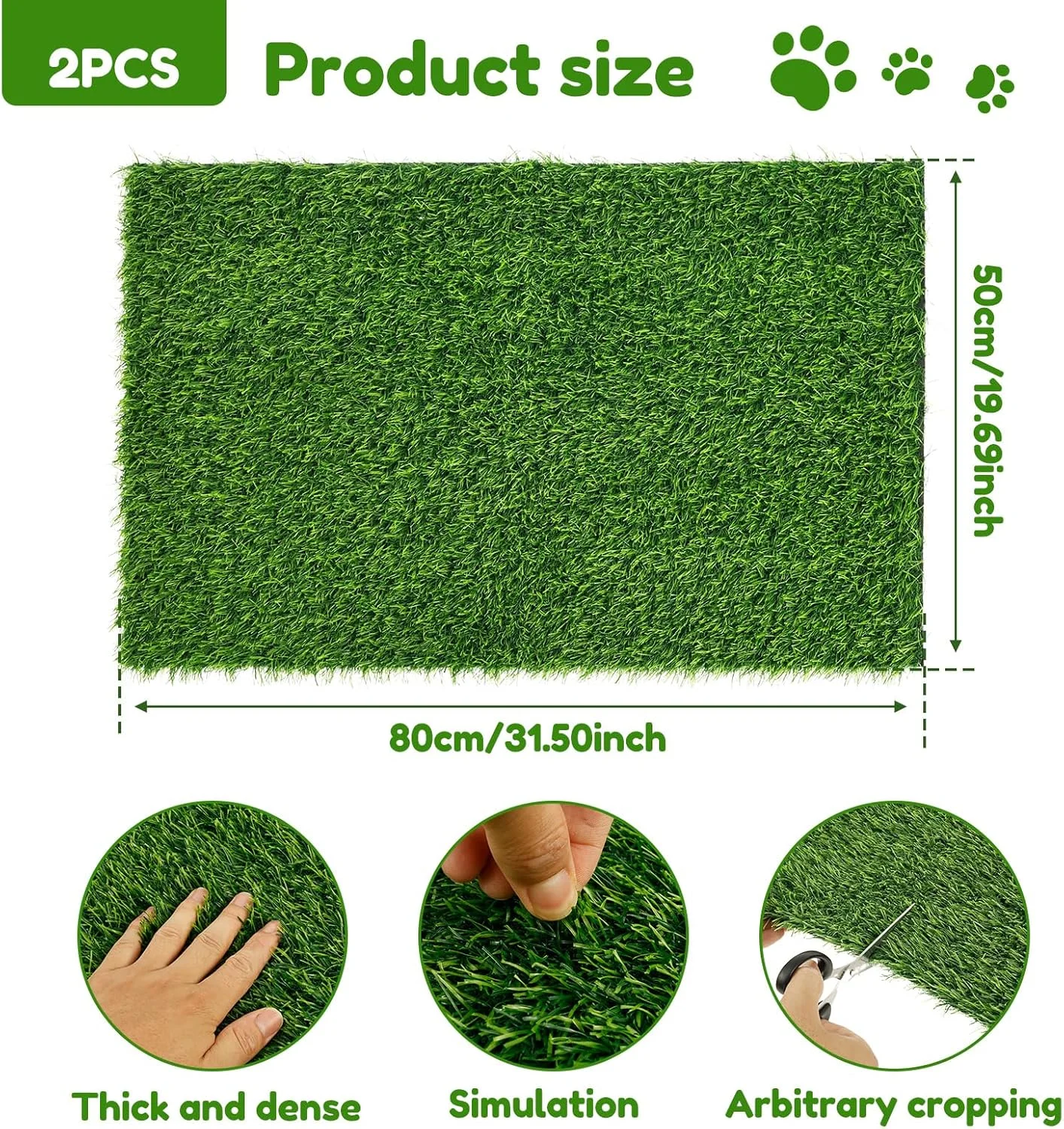 2 عدد پد چمن مصنوعی برای ادرار حیوانات خانگی، پد چمن سگ قابل استفاده مجدد، توالت چمن سگ برای آموزش ادرار توله سگ در داخل و خارج از منزل (50 x 80 سانتی متر)