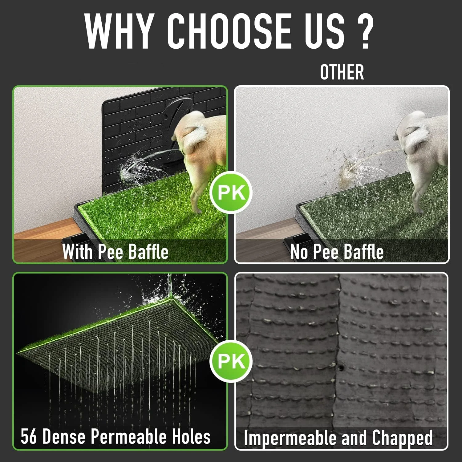 پد چمن سگ بزرگ با سینی 51cm X 76cm، برای استفاده در داخل و خارج از منزل، پد چمن مصنوعی قابل استفاده مجدد با مانع ادرار، ایده آل برای سگ های متوسط و کوچک