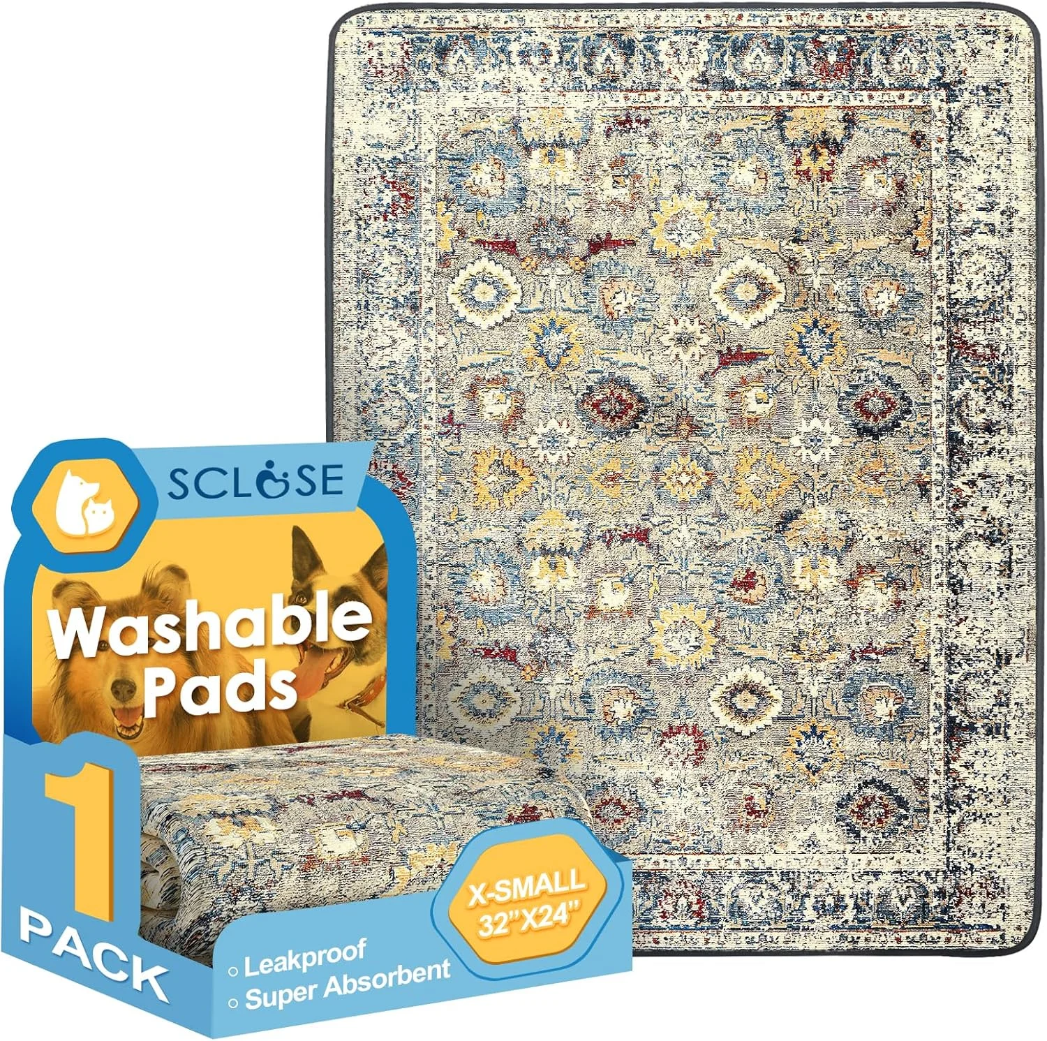پدهای ادرار سگ قابل شستشو SCLOSE، 60 در 80 سانتی متر، پدهای توله سگ قابل استفاده مجدد، پدهای ادرار سگ فوق العاده جاذب ضخیم شده، پدهای تخت ضد آب، پد لانه سگ، زیرانداز پارک بازی، پدهای زایمان، فرش، طرح قدیمی