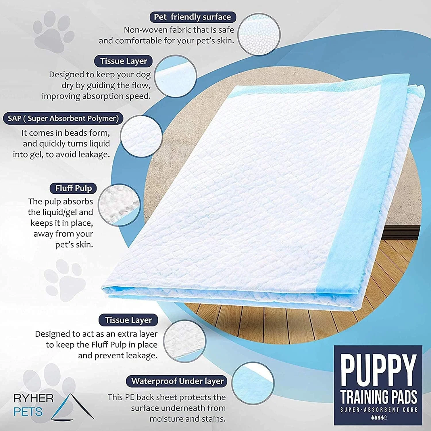 پدهای آموزشی بزرگ سگ SASHTECH - پد ادرار سگ - فوق العاده جاذب و بدون نشتی - تشک ادرار توالت - برای گربه و سگ (30 عدد)