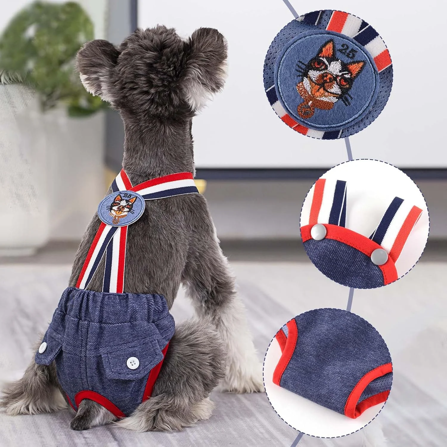 شورت بهداشتی حیوانات خانگی، شلوار بهداشتی سگ، قابل استفاده مجدد و شستشو، بند شانه الاستیک و قابل تنظیم، مناسب برای سگ ها در دوران قاعدگی، فحلی، توله سگ ها، بی اختیاری ادرار سگ های کوچک، لباس زیر گربه