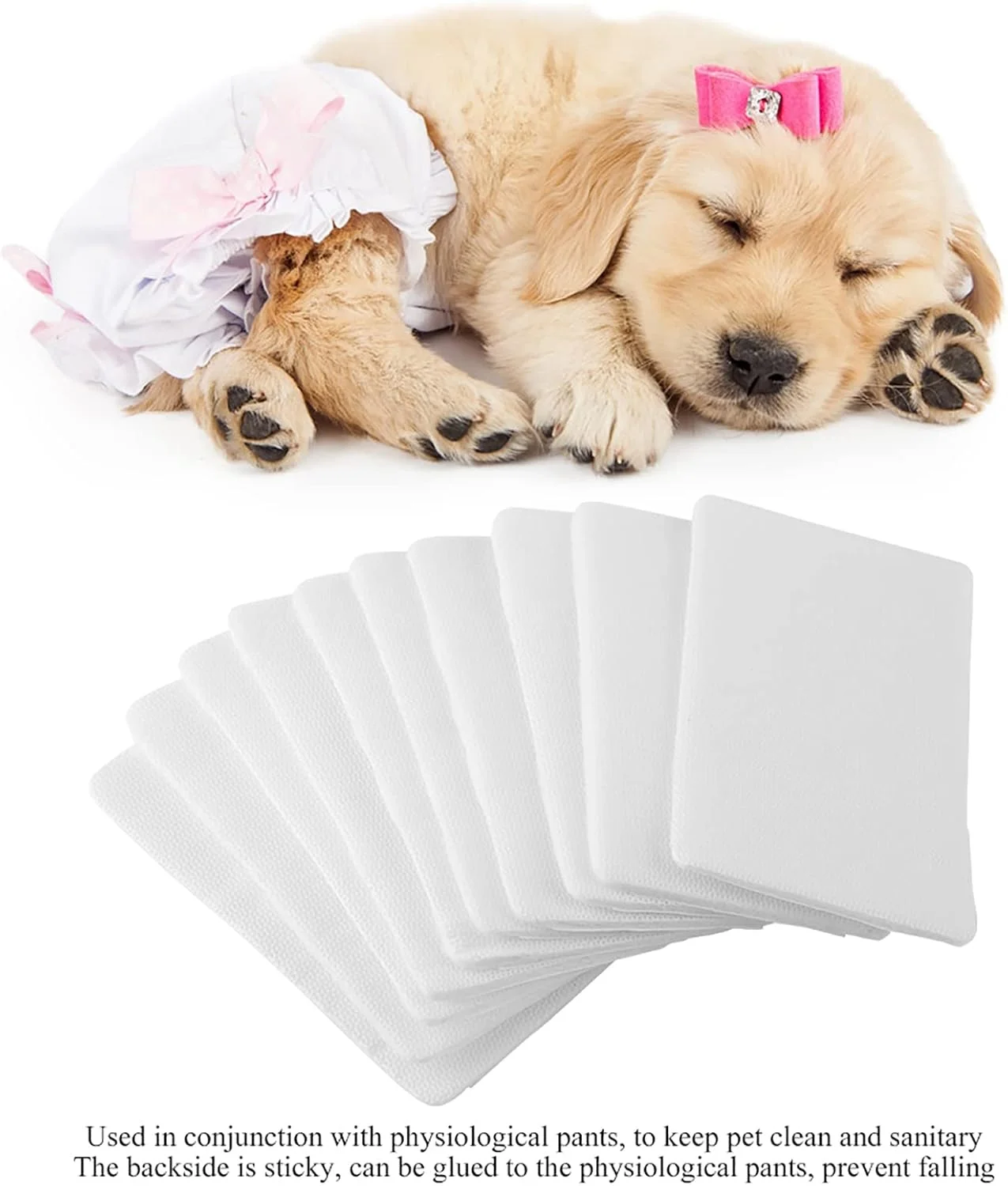 پد بهداشتی سگ، تنفسی و راحت، پوشک سگ پارچه نبافته، پد ادرار سگ با طراحی چسبنده پشتی، تمیز و بهداشتی نگه دارید (سایز M، بسته 10 عددی)