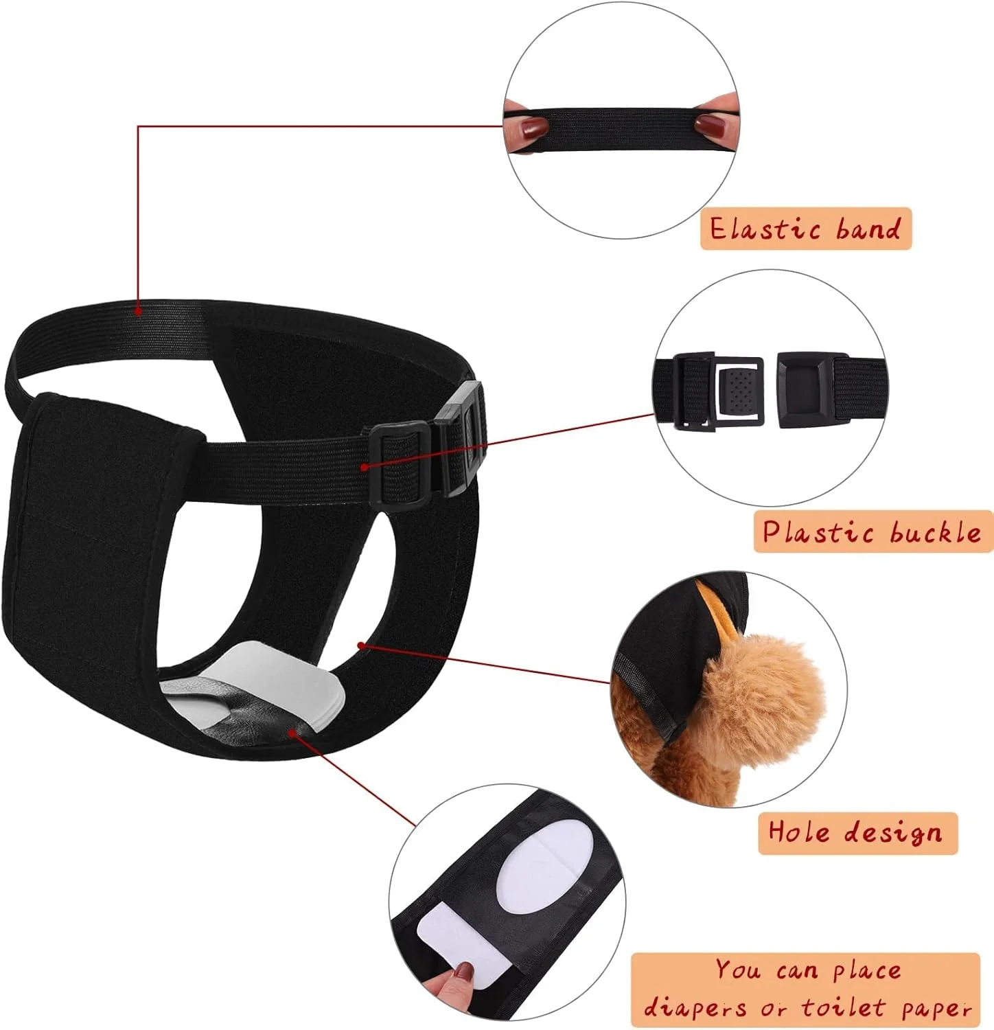 2 عدد پوشینه بهداشتی سگ، پوشک سگ قابل شستشو و قابل تنظیم با 6 پد اضافی برای حیوانات خانگی ماده (M)