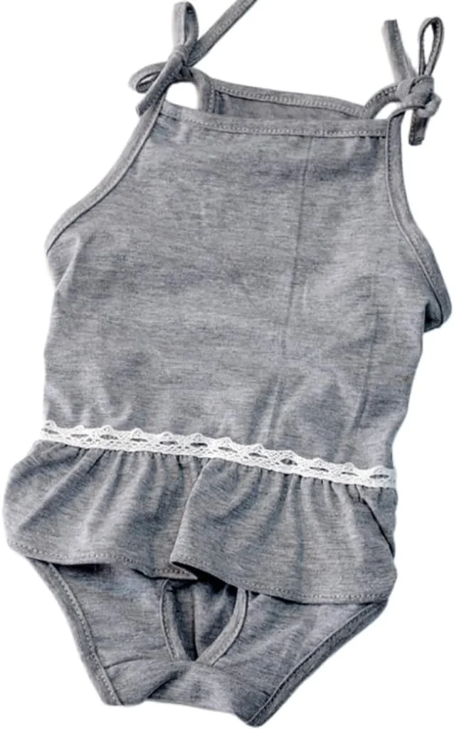 شورت بهداشتی سگ، نخی و تابستانی با طرح لباس شنا و ساسپندر برای سگ و توله سگ (خاکستری، سایز M، تعداد 1 عدد)