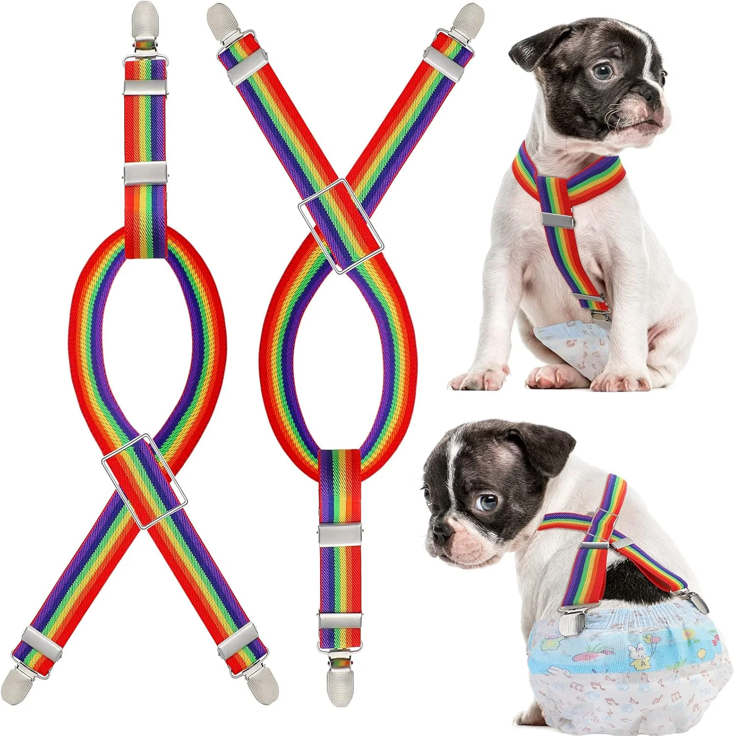 بند شلوار سگ Saintrygo، 2 عدد، رنگین کمانی، بند شلوار قابل تنظیم برای سگ های کوچک و متوسط ​​، شلوار، دامن و نگهدارنده لباس حیوانات خانگی (کوچک)