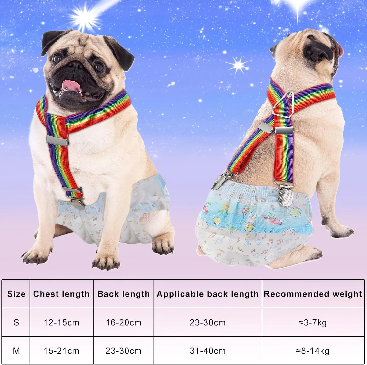 بند شلوار سگ Saintrygo، 2 عدد، رنگین کمانی، بند شلوار قابل تنظیم برای سگ های کوچک و متوسط ​​، شلوار، دامن و نگهدارنده لباس حیوانات خانگی (کوچک)