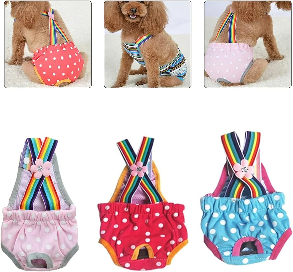 شورت بهداشتی سگ ماده، شلوار فصلی بهداشتی، پارچه قابل شستشو، زیر شلواری تنفسی سایز L، لباس سگ 3 عددی، شورت سگ