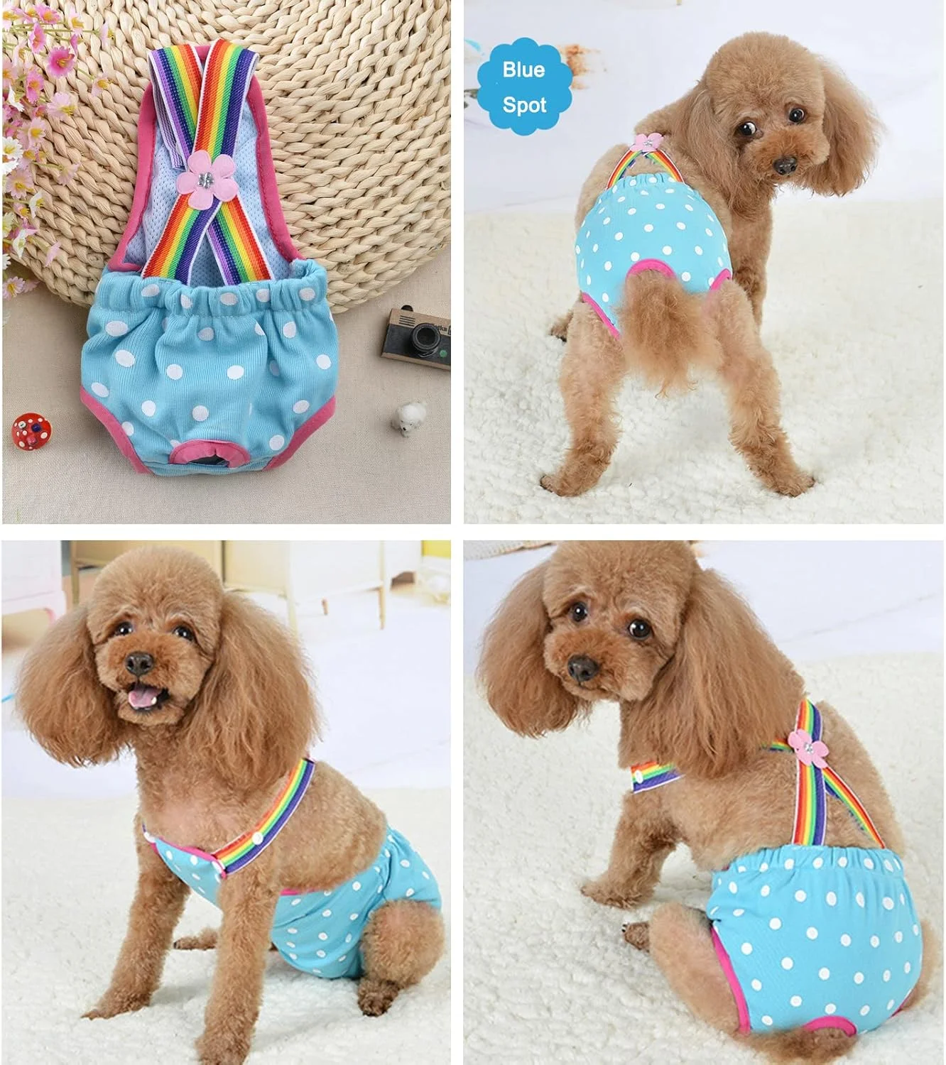 شورت بهداشتی سگ و گربه با بند قابل تنظیم، لباس زیر قابل شستشو برای حیوانات خانگی، نوار شکمی توله سگ قابل استفاده مجدد برای سگ ها و گربه های نر و ماده تدی بولداگ