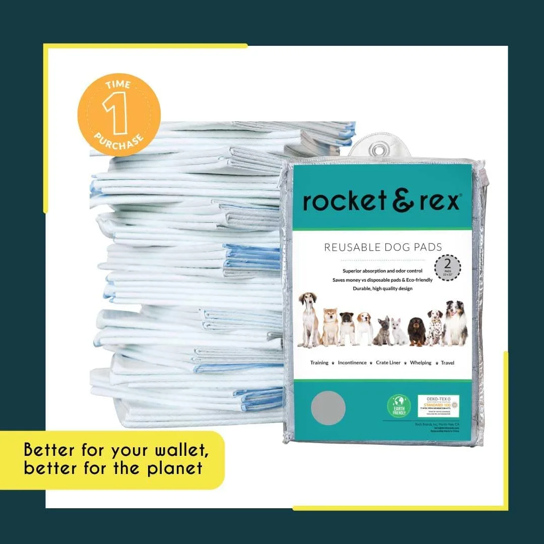 پدهای قابل شستشو سگ و توله سگ راکت اند رکس. پدهای ضد آب و قابل استفاده مجدد برای آموزش حیوانات خانگی. بسته 2 عددی. ضد نشت و جاذب. مناسب برای زایمان، بی اختیاری، مسافرت، شب ادراری، محافظ تشک.