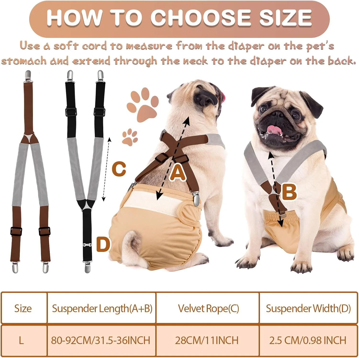 بند نگهدارنده پوشک سگ Saintrygo، دو عددی، مناسب سگ های نر و ماده، قابل استفاده برای سگ های کوچک، متوسط و بزرگ (مشکی، قهوه ای، بزرگ)