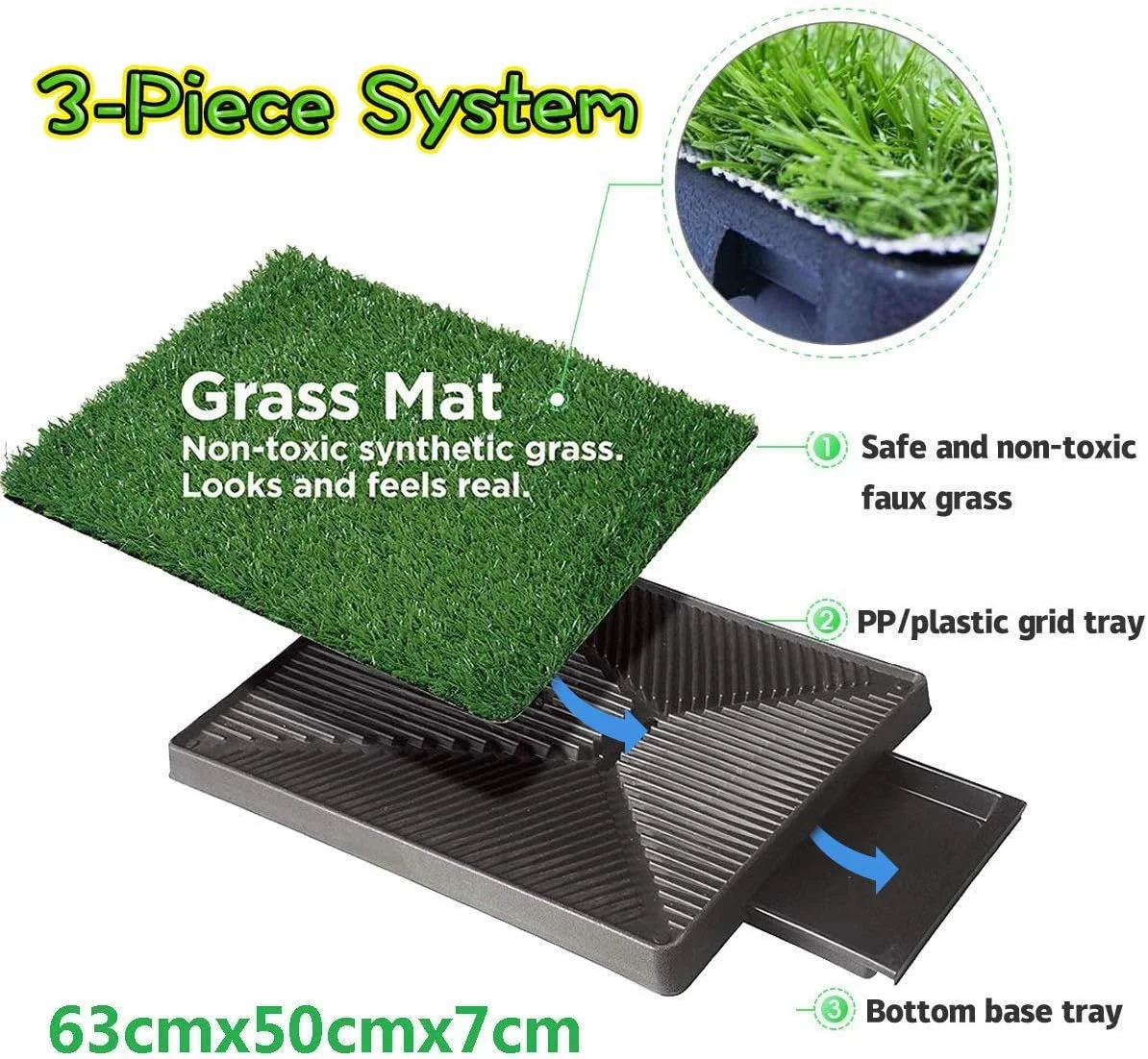 توالت سگ چمن مصنوعی پد آموزش توالت توله سگ برای سگ های کوچک، سگ های بزرگ، سگ های مسن، توالت حیوانات خانگی داخل خانه 63 x 50 x 7 سانتی متر