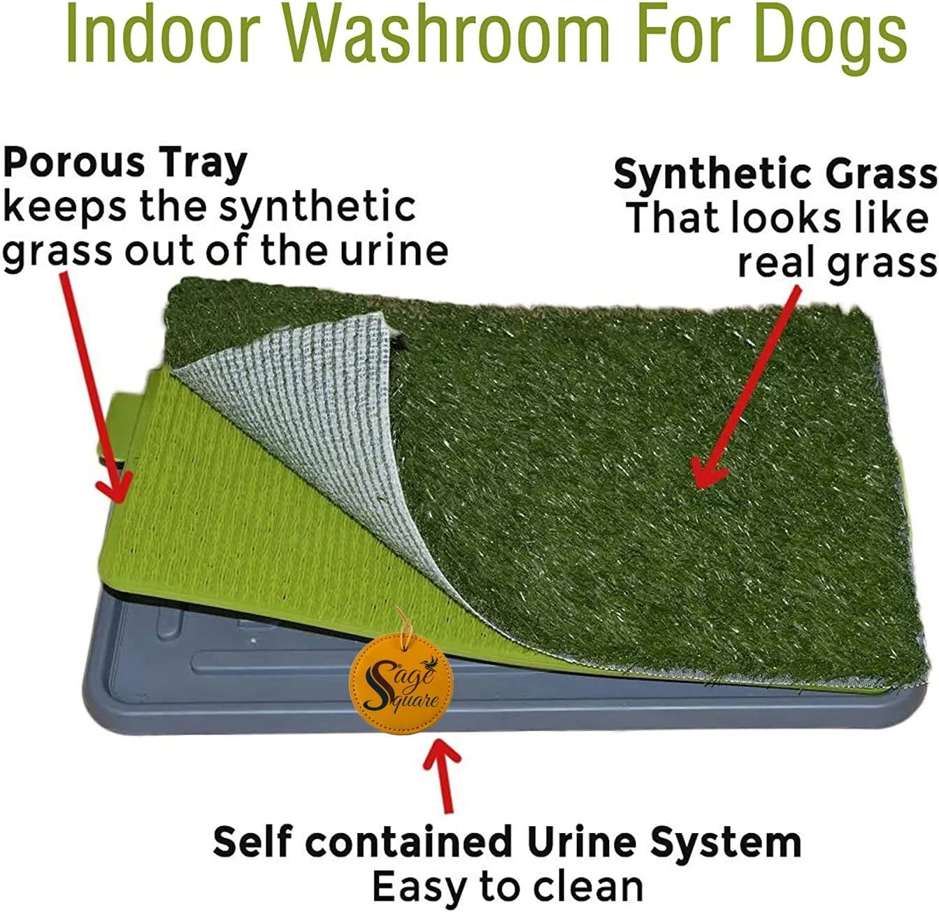 پد آموزشی دستشویی سگ و گربه Sage Square برای استفاده در داخل یا خارج از منزل، 3 تکه، سیستم آموزش ادرار توله سگ (1 ست 3 تکه)