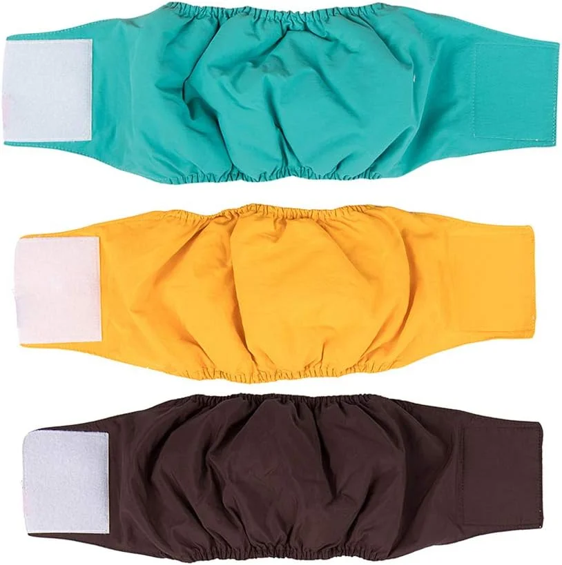 پوشک های پارچه ای قابل استفاده مجدد برای سگ های نر، نوار شکمی توله سگ قابل شستشو، پد بی اختیاری جاذب ضد آب سگ، شلوار بهداشتی فیزیولوژیکی، 3 عدد