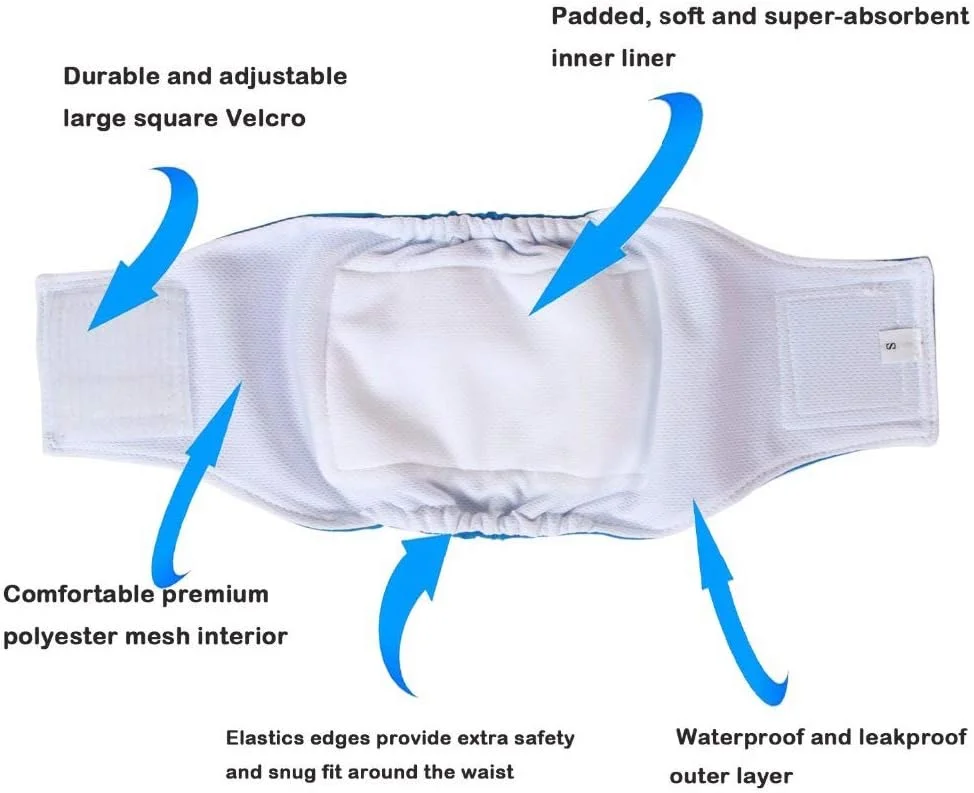 پوشک های پارچه ای قابل استفاده مجدد برای سگ های نر، نوار شکمی توله سگ قابل شستشو، پد بی اختیاری جاذب ضد آب سگ، شلوار بهداشتی فیزیولوژیکی، 3 عدد