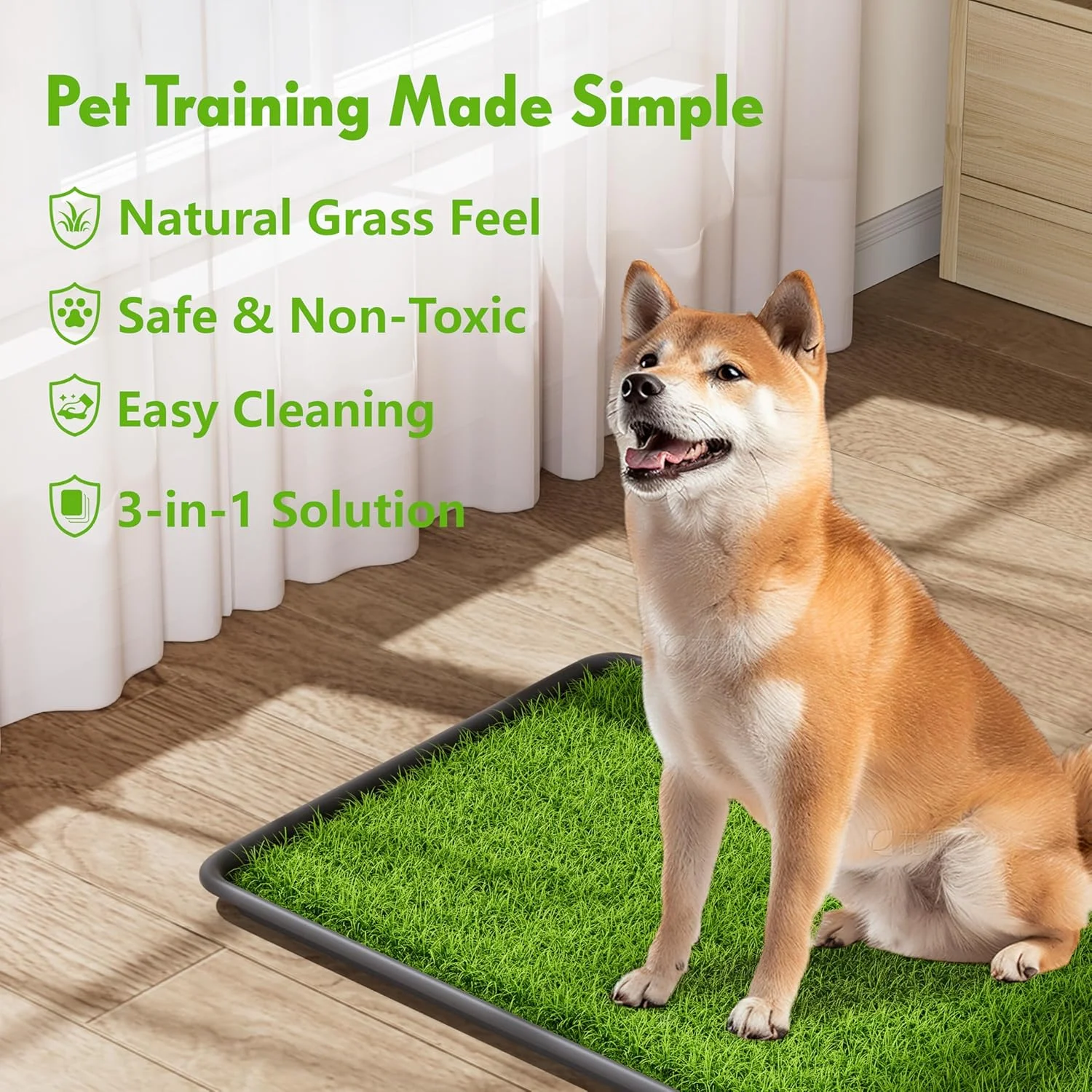 پد دستشویی چمن سگ با سینی، قابل شستشو و استفاده مجدد، چمن مصنوعی برای آموزش توله سگ، جعبه بستر قابل حمل سگ برای استفاده در داخل، خارج و بالکن (سیستم سینی - 35 × 23 اینچ)