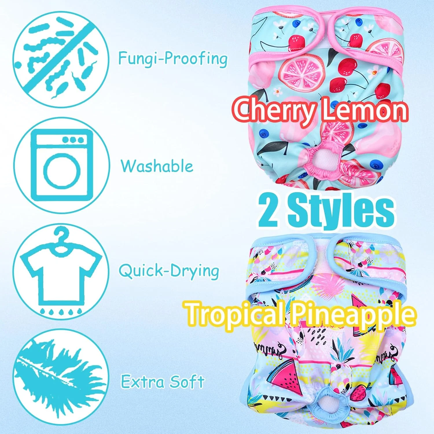 دو بسته پوشک سگ قابل استفاده مجدد، پوشک سگ ماده قابل شستشو برای سگ های کوچک و متوسط با بی اختیاری ادرار، شورت بهداشتی بسیار جاذب برای سگ های ماده در دوره فحلی (دور کمر 40 تا 50 سانتی متر)