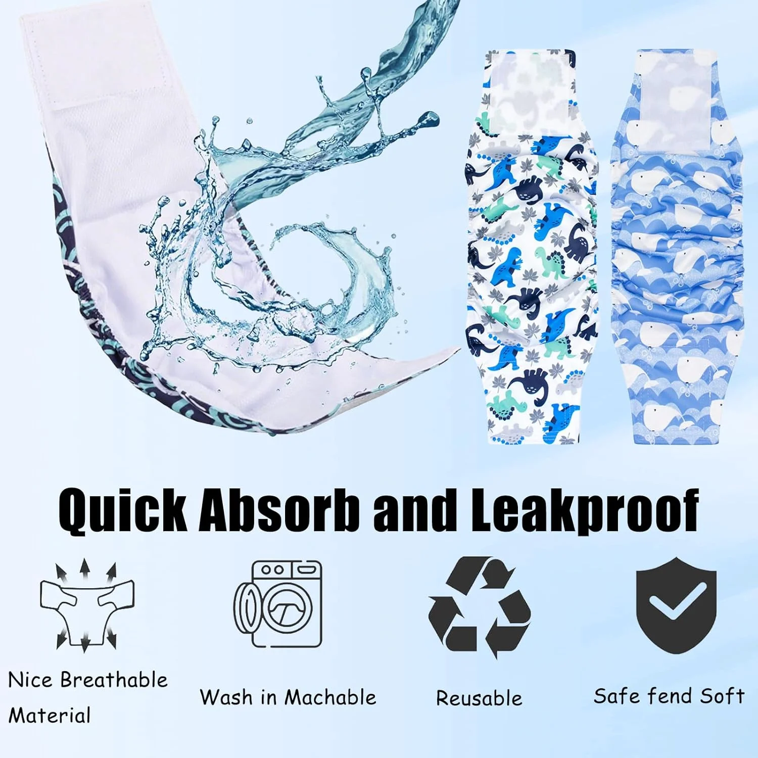 نوارهای شکمی سگ، قابل استفاده مجدد، قابل شستشو، فوق العاده جاذب برای سگ های نر، دستمال بهداشتی، باندهای نرم قابل تنظیم برای بی اختیاری، متوسط، بسته 2 عددی