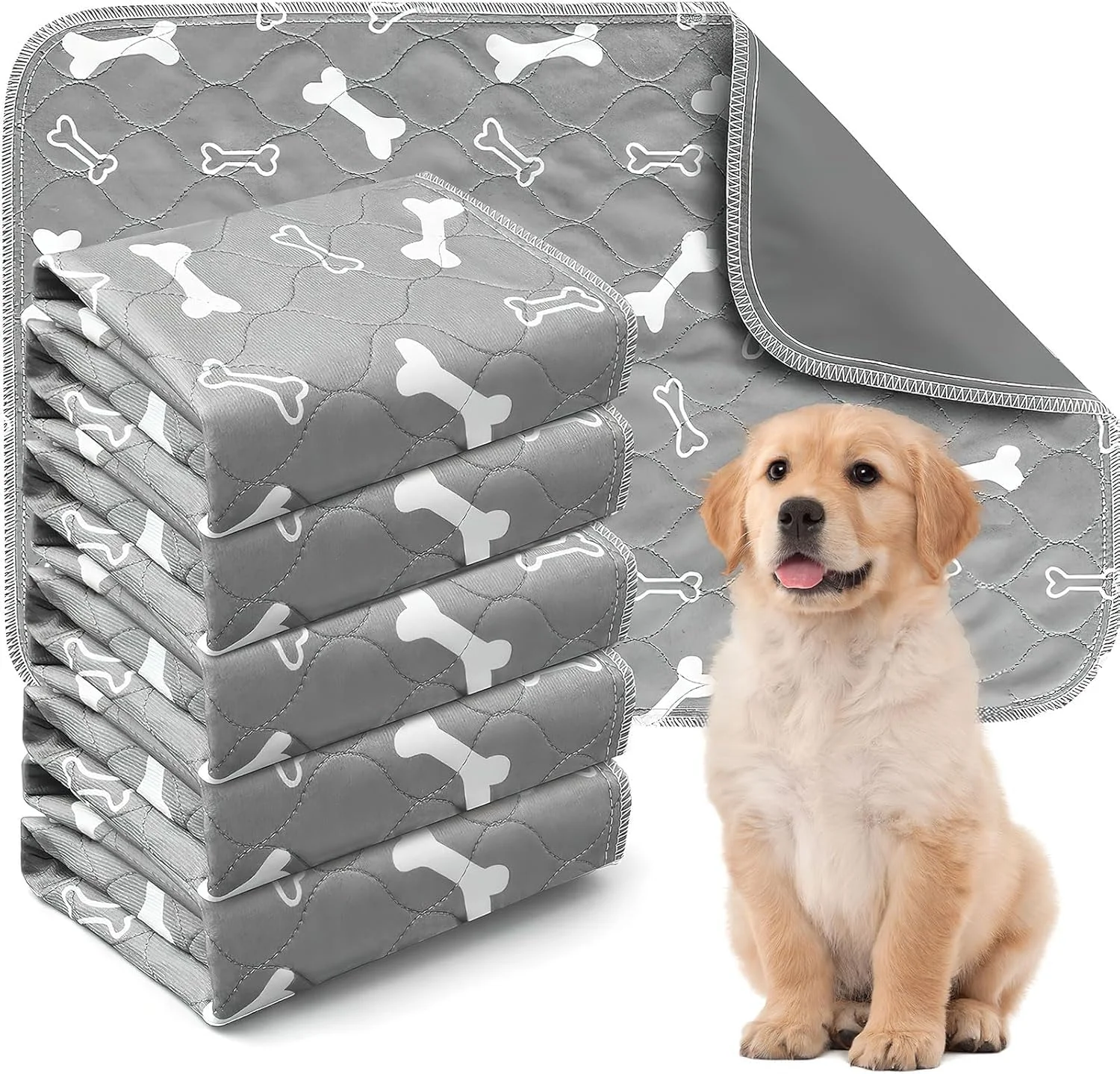 پدهای آموزشی سگ قابل استفاده مجدد، زیرانداز آموزشی سگ 40 در 60 سانتی متر، قابل استفاده مجدد، ضد لغزش و ضد آب مناسب برای منزل، ماشین، مسافرت بسته 6 عددی