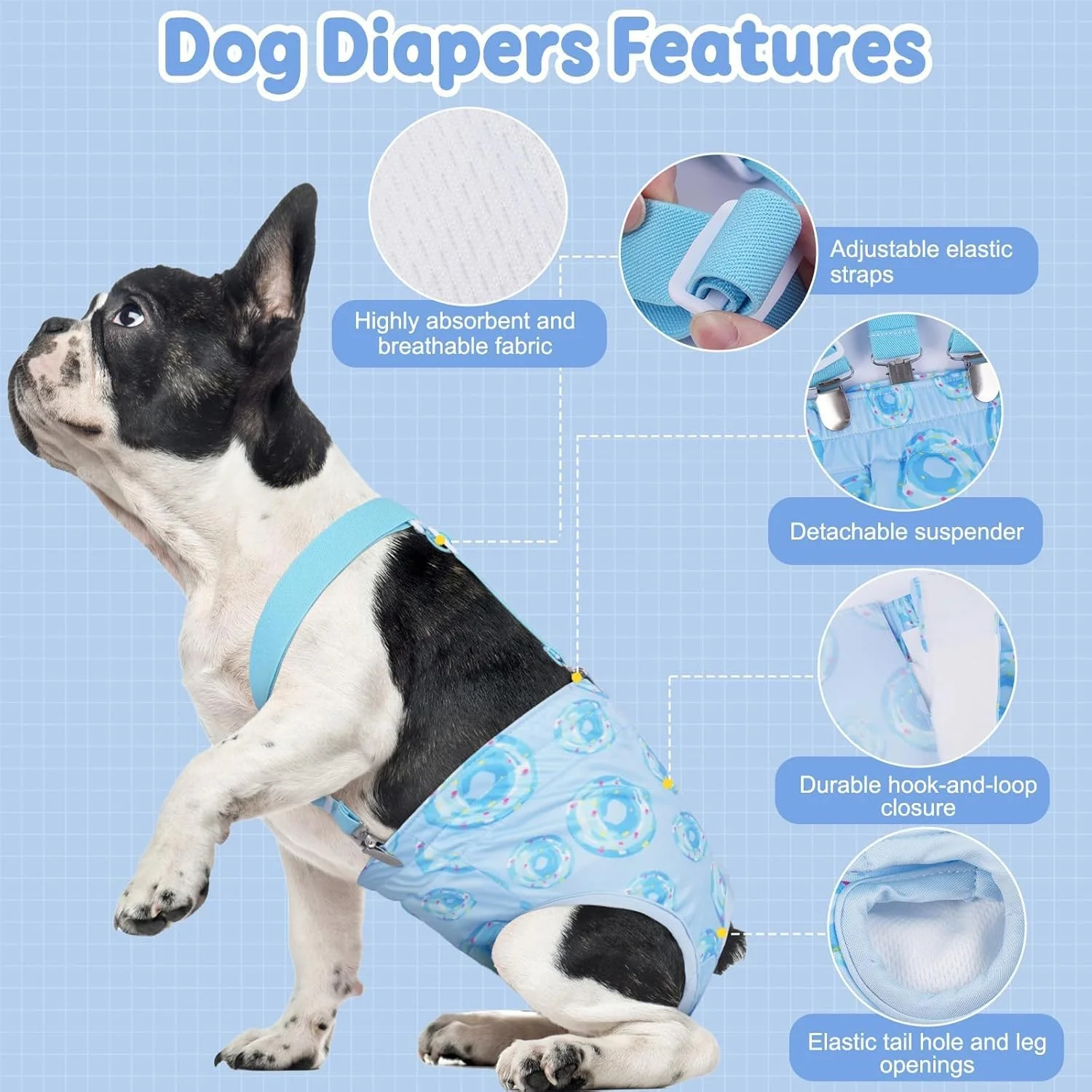 شورت بهداشتی سگ ماده قابل استفاده مجدد با بند شانه ای، شورت قاعدگی سگ قابل شستشو، شورت بهداشتی سگ ماده بسیار جاذب برای آموزش توله سگ و بی اختیاری