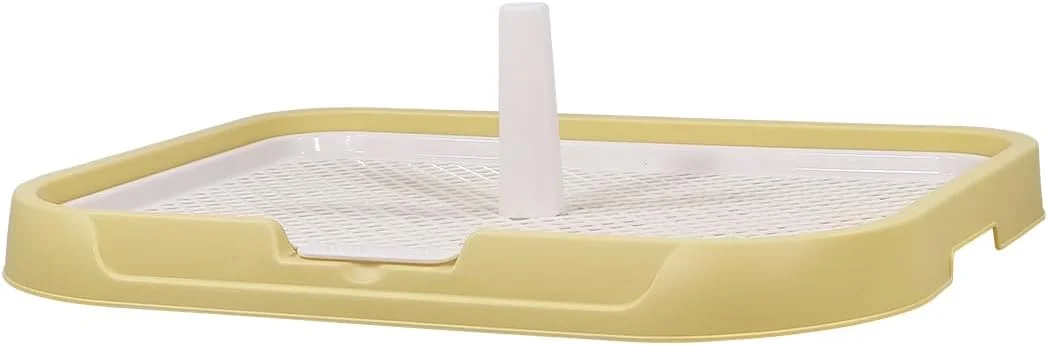 توالت سگ قابل استفاده مجدد با نگهدارنده پلاستیکی، میله راهنمای ادرار و توری قابل جابجایی، طراحی جمع و جور برای سگ های متوسط ​​تا بزرگ، ایده آل برای آموزش دستشویی در داخل و خارج از منزل، ضد نشت و بادوام، 54 سانتی متر (زرد)