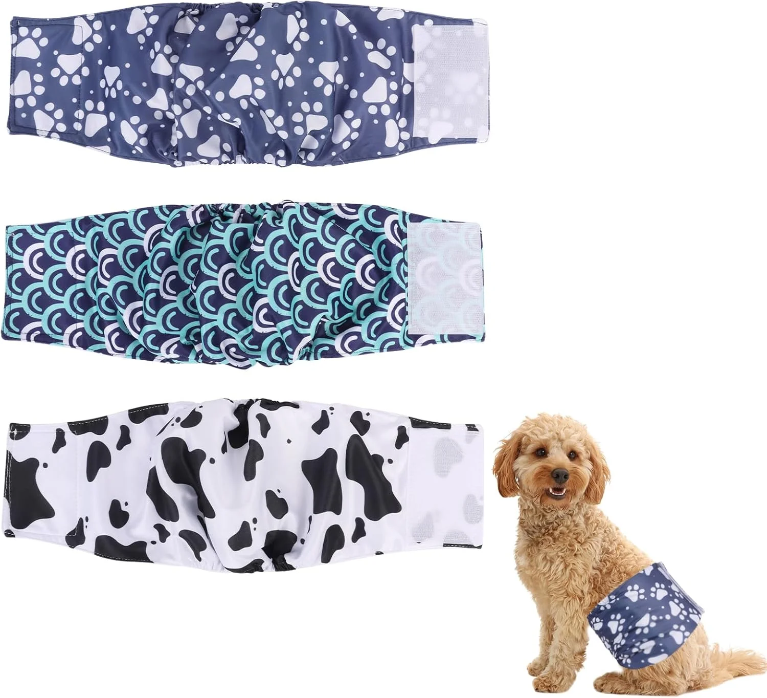 شورت سگ قابل استفاده مجدد 3 عددی، شورت سگ فوق العاده جاذب برای سگ نر، نوارهای شکمی قابل شستشو برای سگ ها، پوشک سگ قابل تنظیم برای سگ های کوچک، متوسط و بزرگ (S)