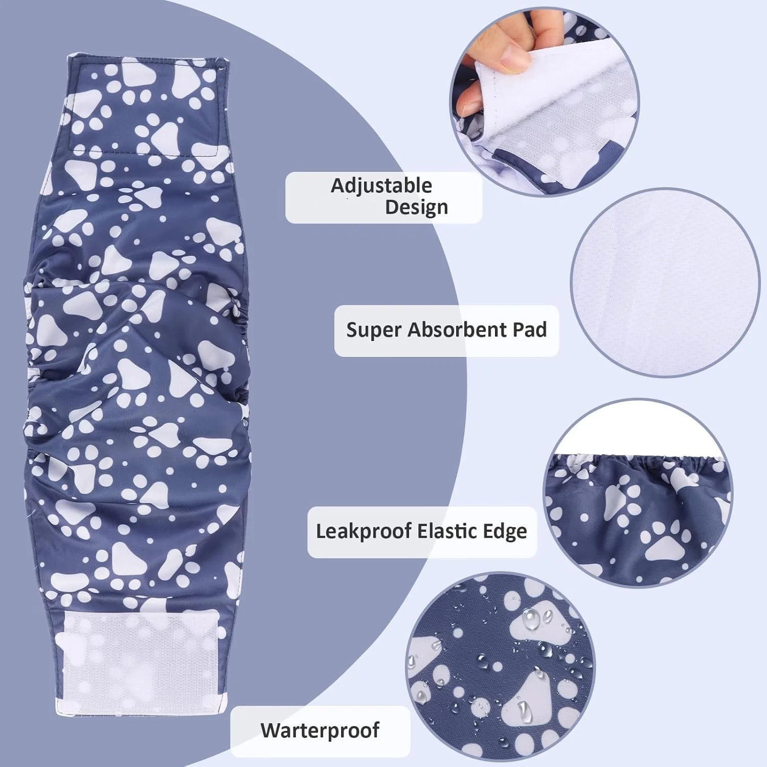 شورت سگ قابل استفاده مجدد 3 عددی، شورت سگ فوق العاده جاذب برای سگ نر، نوارهای شکمی قابل شستشو برای سگ ها، پوشک سگ قابل تنظیم برای سگ های کوچک، متوسط و بزرگ (S)