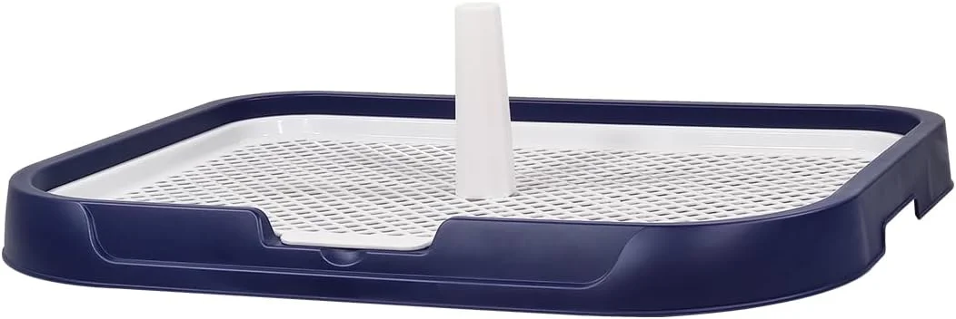 توالت سگ قابل استفاده مجدد با نگهدارنده پلاستیکی، میله راهنمای ادرار و توری قابل جابجایی، طراحی جمع و جور برای سگ های متوسط ​​تا بزرگ، ایده آل برای آموزش دستشویی در داخل و خارج از منزل، ضد نشت و بادوام، 54 سانتی متر (آبی)