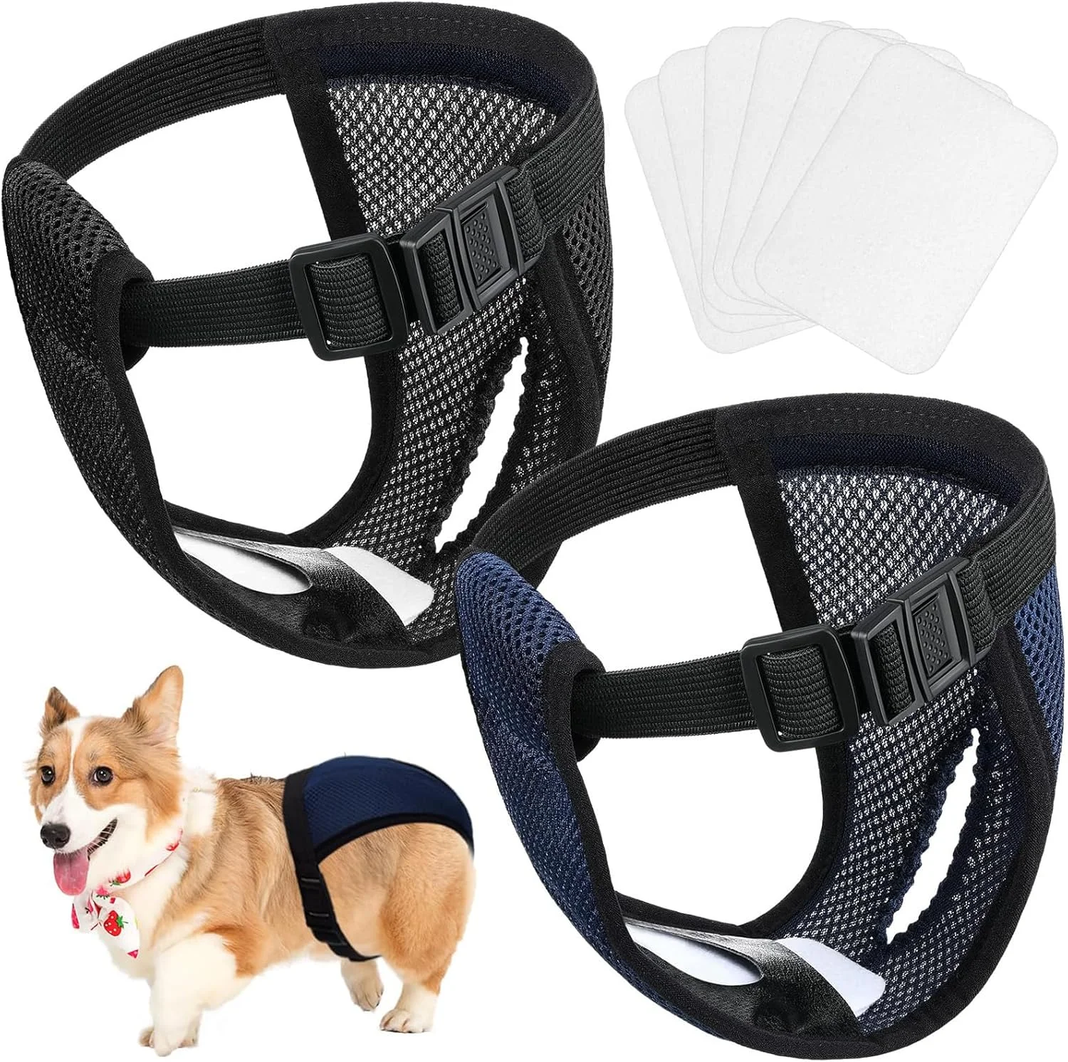 دو بسته شورت بهداشتی سگ قابل استفاده مجدد، شورت سگ، با 6 پد بهداشتی، شلوار محافظ قابل تنظیم برای سگ های ماده، شورت بهداشتی سگ قابل شستشو و استفاده مجدد (M)